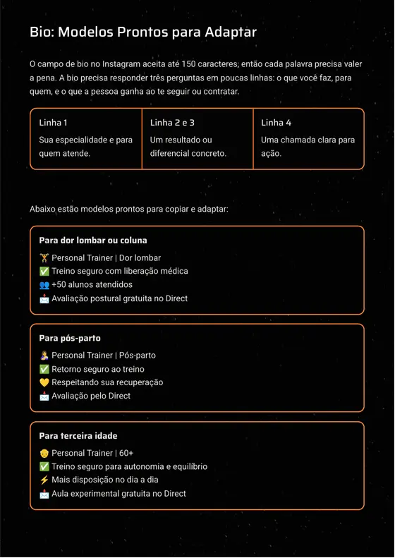 Página real do e-book com modelos de bio para personal trainers
