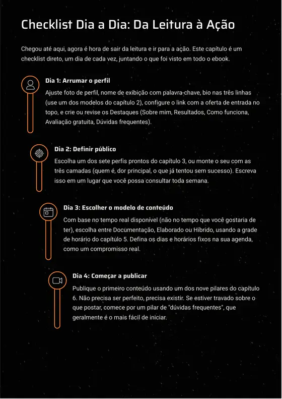 Página real do e-book com checklist de aplicação em sete dias