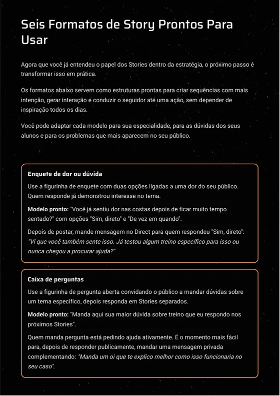 Página real do e-book com formatos de Stories prontos para adaptar